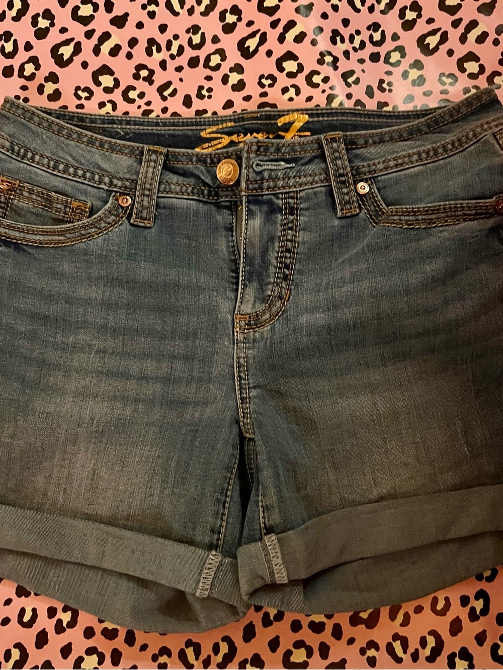 Seven7 Blue Rolled Hem Denim Shorts